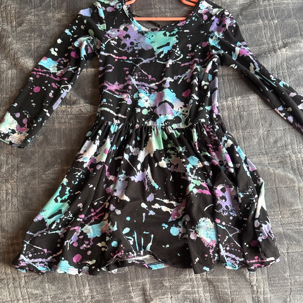 Kids Long Sleeve Dress with Splatter Design